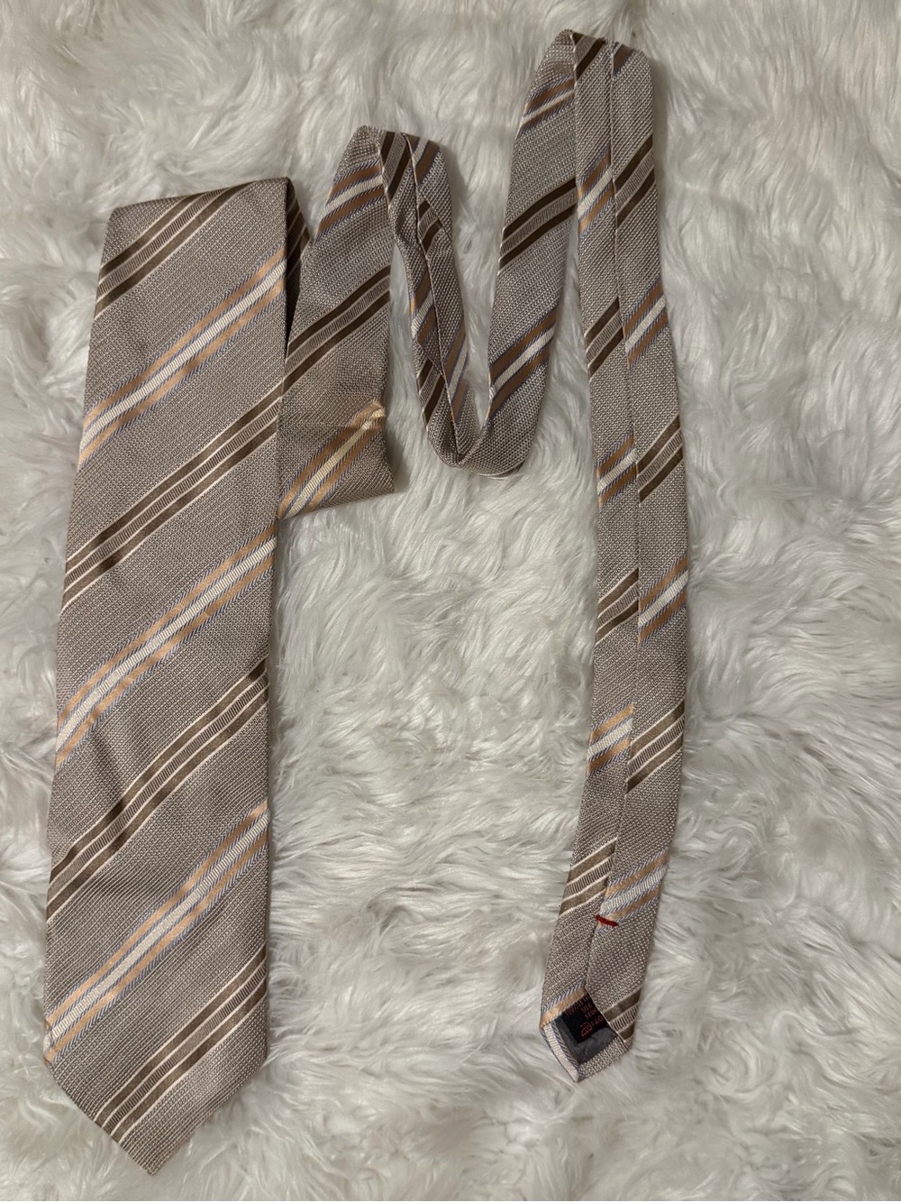 Romeo Gigli Striped Beige Brown Silk Tie